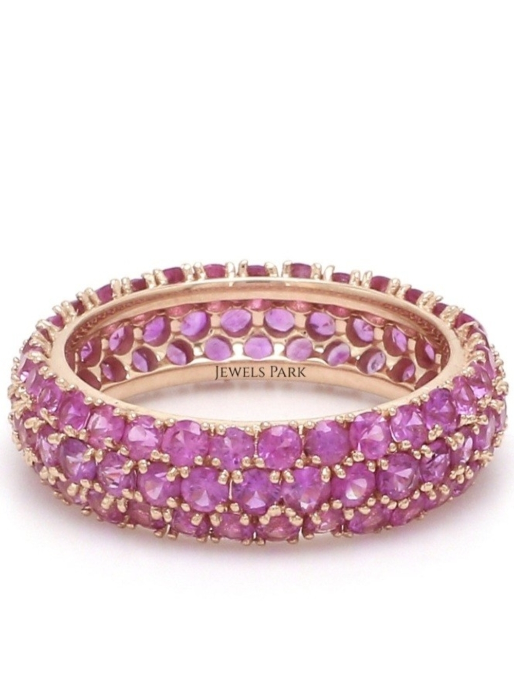 14K Yellow Gold Pink Sapphire Pave Eternity Ring – Size 7